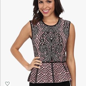 BCBGMAXAZRIA Collette Jacquard Peplum Top
